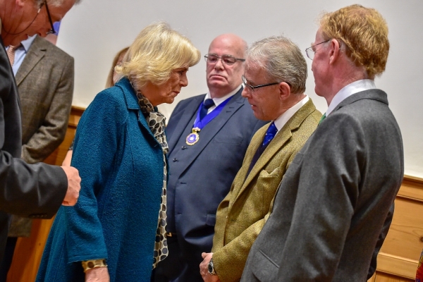Keith Maslin owner of Blount and Maslin estate agents meets Duchess of Cornwall at Malmesbury Museum opening